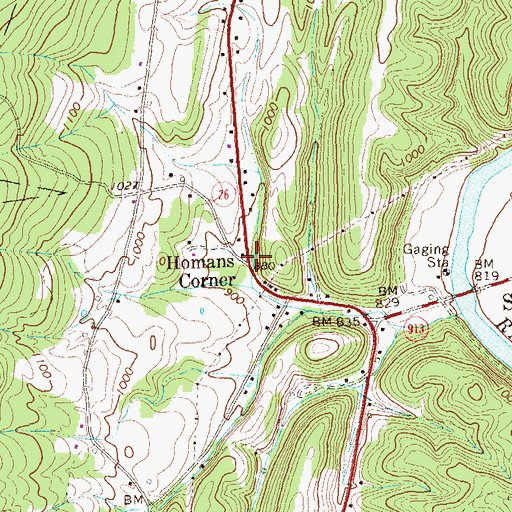 Topographic Map of Homans Corner, PA