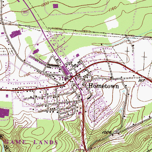 Topographic Map of Hometown, PA