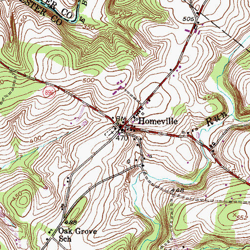 Topographic Map of Homeville, PA