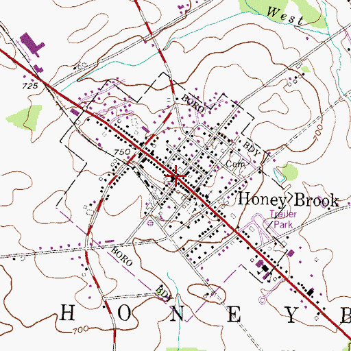 Topographic Map of Honey Brook, PA