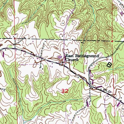Topographic Map of East Battleground Church, AL