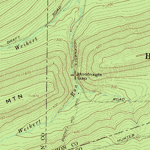 Topographic Map of Hoofnagle Gap, PA