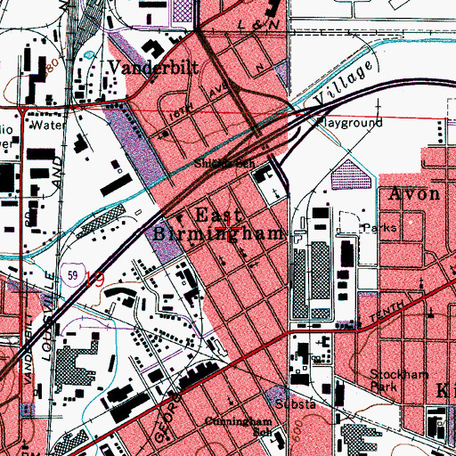 Topographic Map of East Birmingham, AL