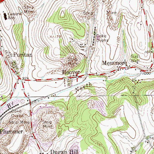 Topographic Map of Hoover, PA