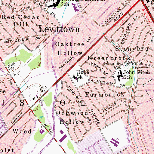 Topographic Map of Hope Church, PA