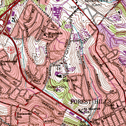 Topographic Map of Hope Church, PA