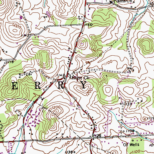 Topographic Map of Hope Church, PA