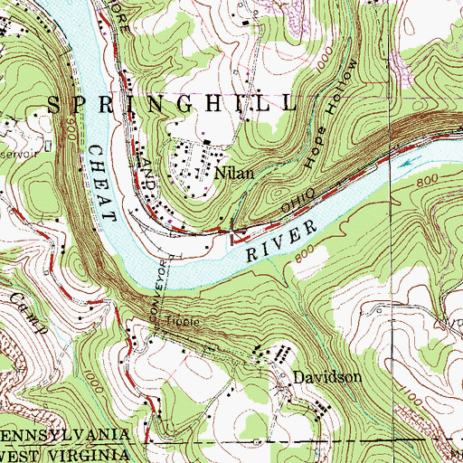 Topographic Map of Hope Hollow, PA