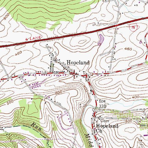 Topographic Map of Hopeland, PA