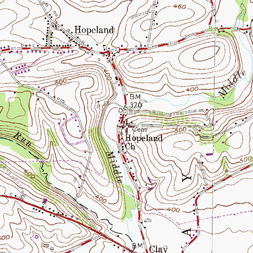 Topographic Map of Hopeland Church, PA
