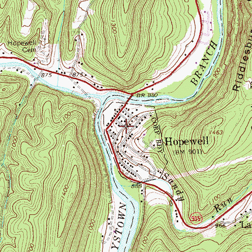 Topographic Map of Hopewell, PA