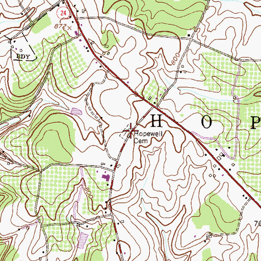 Topographic Map of Hopewell Cemetery, PA