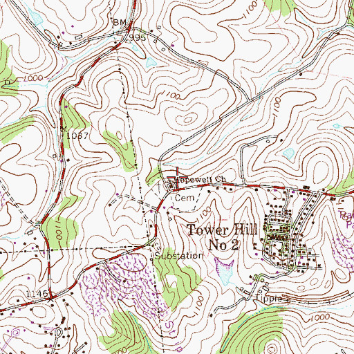 Topographic Map of Hopewell Church, PA