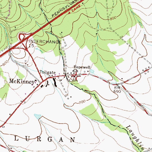 Topographic Map of Hopewell Church, PA