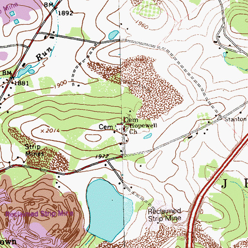 Topographic Map of Hopewell Church, PA