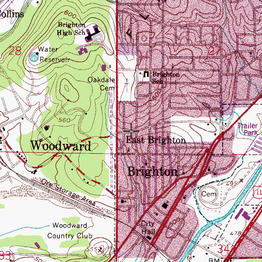Topographic Map of East Brighton, AL