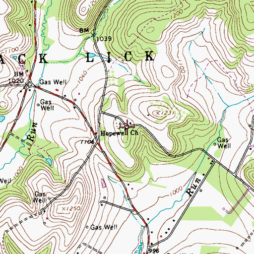 Topographic Map of Hopewell Church, PA
