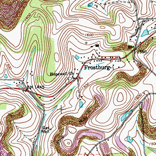 Topographic Map of Hopewell Church, PA