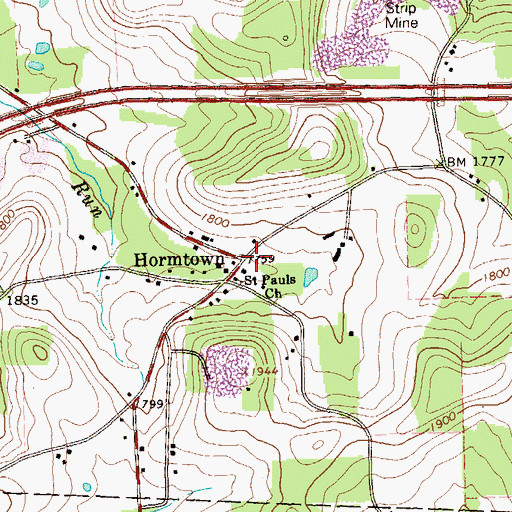 Topographic Map of Hormtown, PA