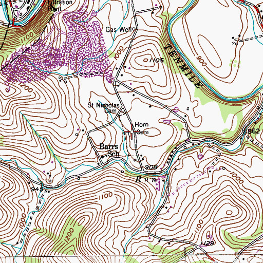 Topographic Map of Horn Cemetery, PA