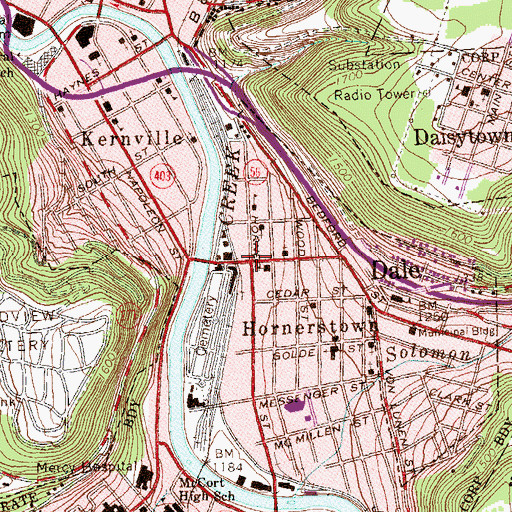 Topographic Map of Hornerstown, PA