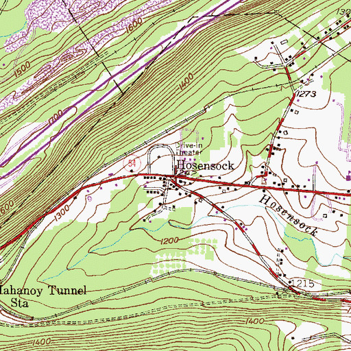 Topographic Map of Hosensock, PA