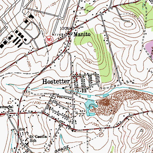 Topographic Map of Hostetter, PA