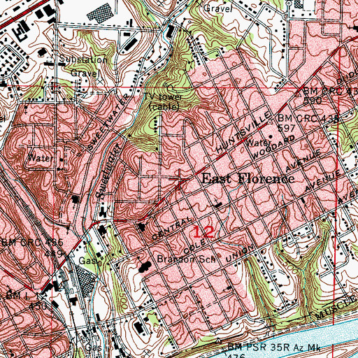 Topographic Map of East Florence, AL