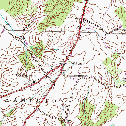 Topographic Map of Housum, PA