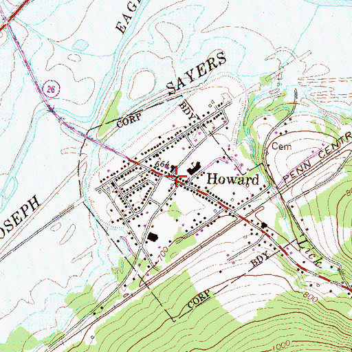 Topographic Map of Howard, PA