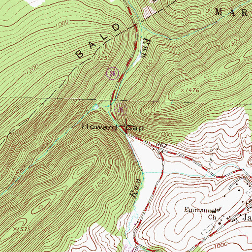 Topographic Map of Howard Gap, PA