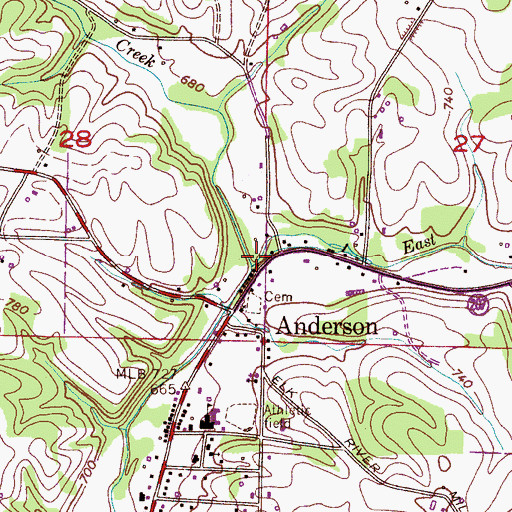 Topographic Map of East Fork Anderson Creek, AL
