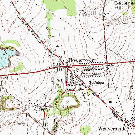 Topographic Map of Howertown, PA