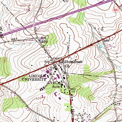 Topographic Map of Hozannah Church, PA