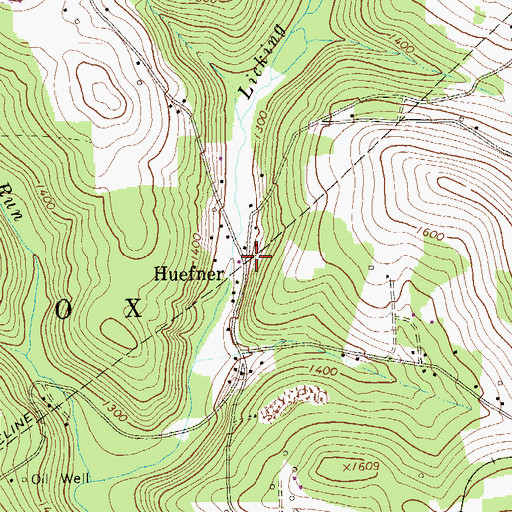 Topographic Map of Huefner, PA
