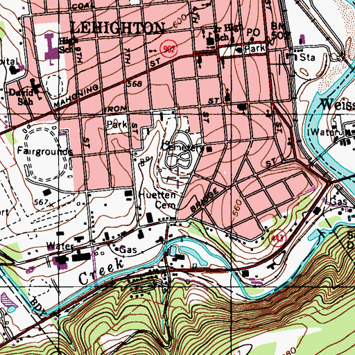 Topographic Map of Huetten Cemetery, PA