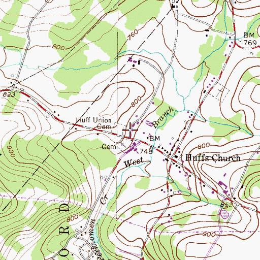 Topographic Map of Huff Union Cemetery, PA