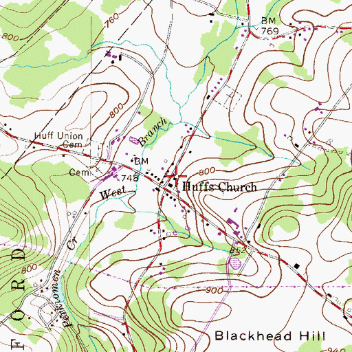 Topographic Map of Huffs Church, PA