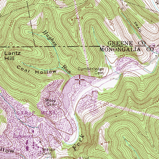 Topographic Map of Hughes Run, WV