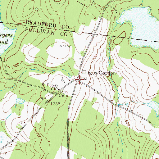 Topographic Map of Hugos Corners, PA