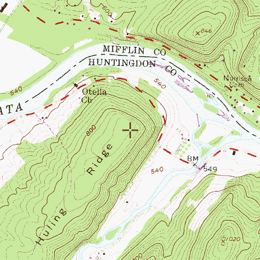 Topographic Map of Huling Ridge, PA