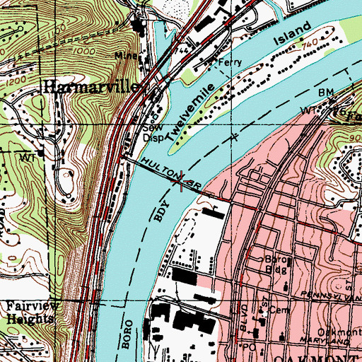 Topographic Map of Hulton Bridge, PA