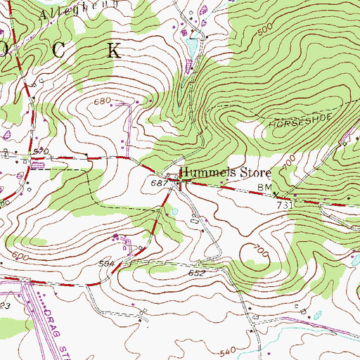 Topographic Map of Hummels Store, PA
