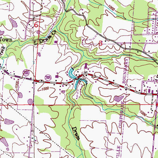 Topographic Map of East Fork Drum Creek, AL
