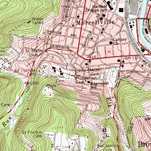 Topographic Map of Hungarian Cemetery, PA