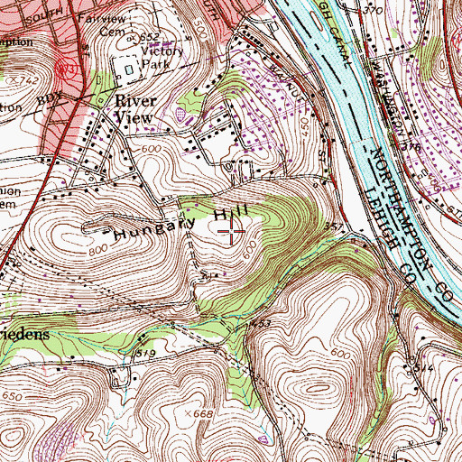 Topographic Map of Hungary Hill, PA