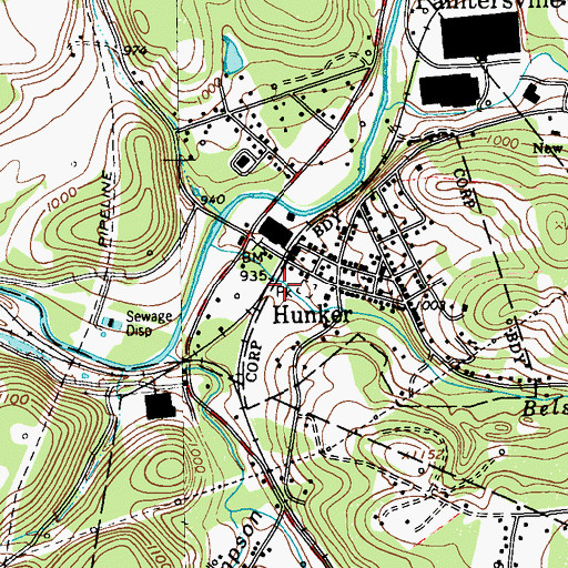 Topographic Map of Hunker, PA