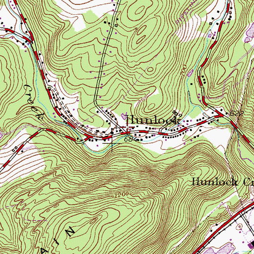 Topographic Map of Hunlock, PA