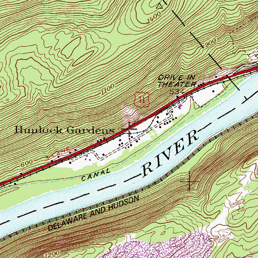 Topographic Map of Hunlock Gardens, PA