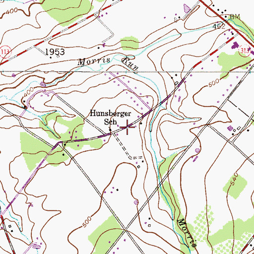 Topographic Map of Hunsberger School (historical), PA